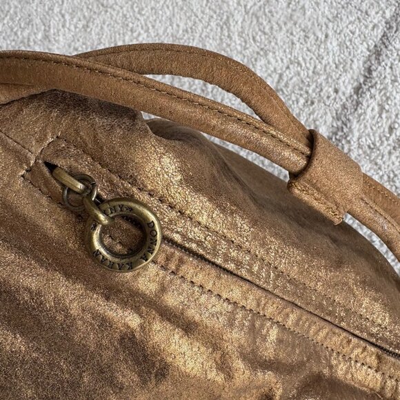 Vintage DKNY Metallic Gold Leather Backpack Purse Drawstring Shoulder Bag main image 6